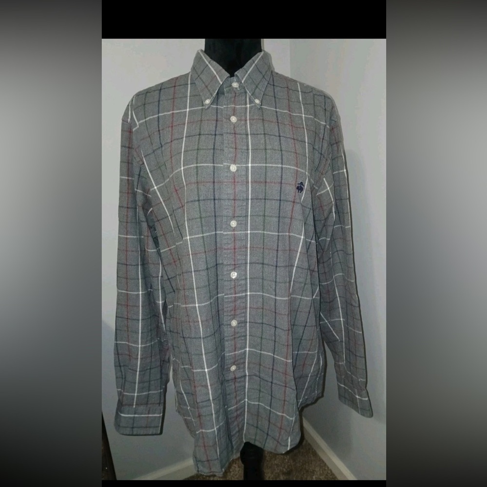 Brooks Brothers Gray Plaid Casual Button Down Shirt